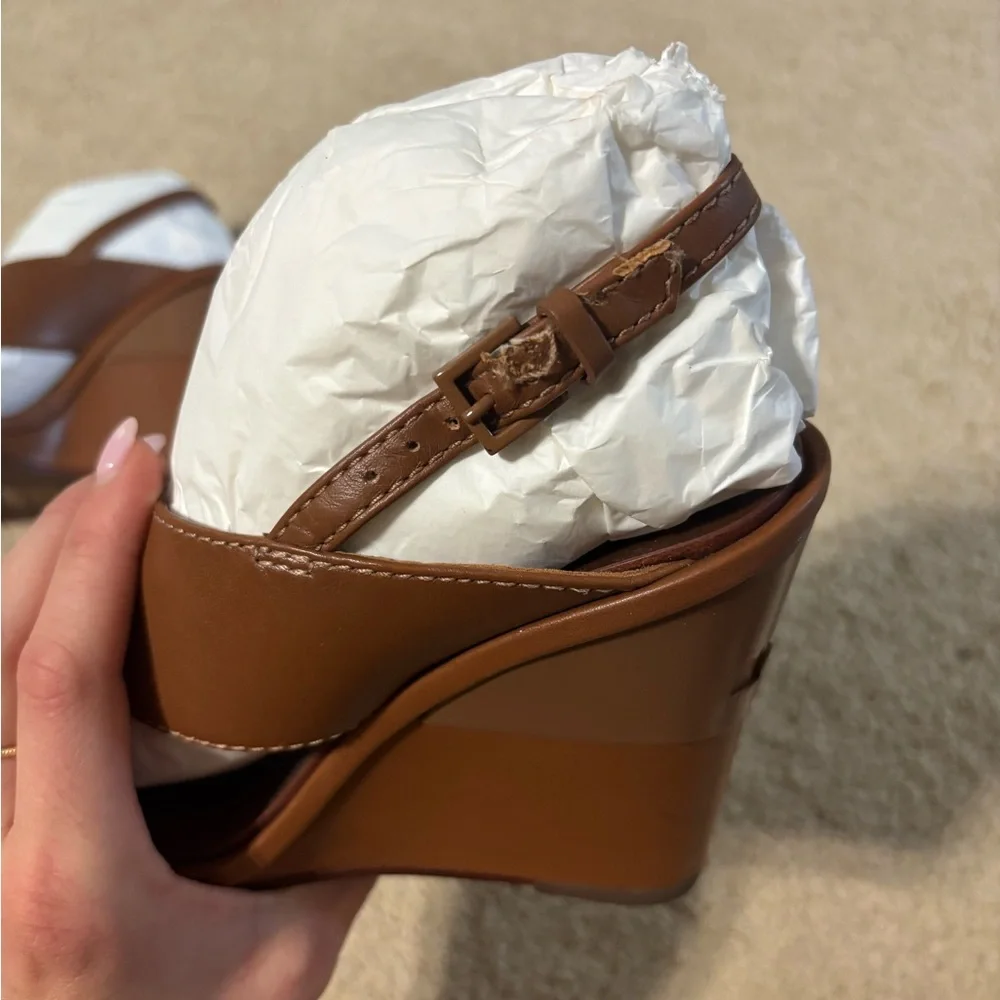 Tory Burch Gabrielle Wedge Sandals in tan leather